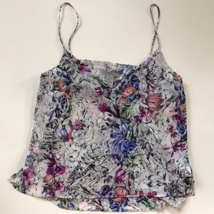 Watercolor Floral Strappy Satin Top V-Neck Tank